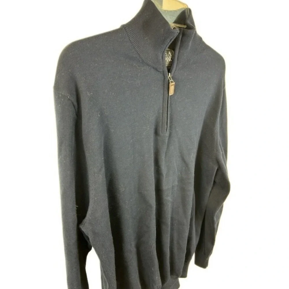 Jos‎ A Bank Men's Size Large Navy Blue Traveler 1/4 Zip 100% Pima Cotton Sweater